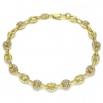 Gold Filled Fancy Bracelet Puff Mariner Design With White Micro Pave Polished Finish Golden Tone