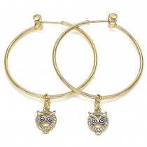 Gold Filled Greek eye Design Owl Hoop Earrings 2mmX40mm