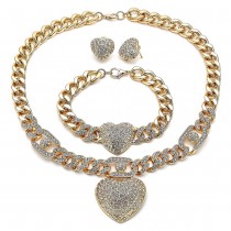Gold Filled Necklace Bracelet and Earring Heart Design With White Crystal Polished Finish Golden Tone