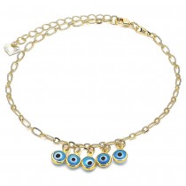Gold Filled Charm Anklet Greek Eye Design Blue Resin Finish Golden Tone