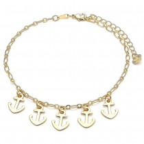 Gold Filled Charm Anklet Anchor Design Polished Finish Golden Tone