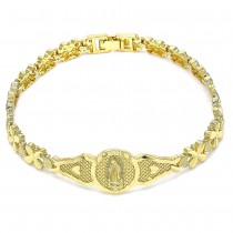 Gold Filled Fancy Bracelet Guadalupe and Heart Design Diamond Cutting Finish Golden Tone