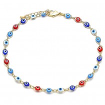 Gold Filled Fancy Anklet Greek Eye Design Multicolor Resin Finish Golden Tone
