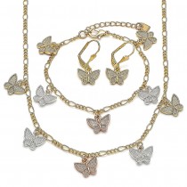 Gold Filled Necklace Bracelet and Earring Butterfly Design Polished Finish Tri Tone