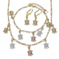 Gold Filled Necklace Bracelet and Earring Turtle Design Polished Finish Tri Tone