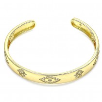 Gold Filled Individual Bangle Greek Eye and Hand of God Design With White Micro Pave Polished Finish Golden Tone