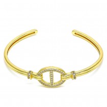 Gold Filled Individual Bangle Puff Mariner Design With White Micro Pave Polished Finish Golden Tone