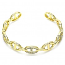 Gold Filled Individual Bangle Puff Mariner Design With White Micro Pave Polished Finish Golden Tone