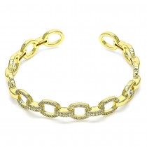 Gold Filled Individual Bangle Paperclip Design With White Micro Pave Polished Finish Golden Tone