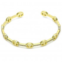 Gold Filled Individual Bangle Puff Mariner Design With White Micro Pave Polished Finish Golden Tone