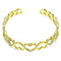 Gold Filled Individual Bangle Heart Design With White Micro Pave Polished Finish Golden Tone