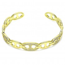 Gold Filled Individual Bangle Puff Mariner Design With White Micro Pave Polished Finish Golden Tone