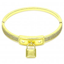 Gold Filled Individual Bangle Lock Design With White Micro Pave Polished Finish Golden Tone