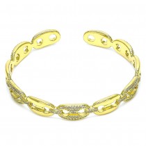 Gold Filled Individual Bangle Puff Mariner Design With White Micro Pave Polished Finish Golden Tone