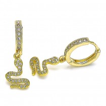 Gold Filled Huggie Hoop Earrings Snake Design With White Micro Pave Polished Finish Golden Tone