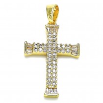 Gold Filled Religious Pendant Cross Design with White Micro Pave and White Cubic Zirconia Polished Golden Tone