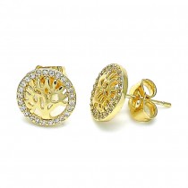 Gold Filled Stud Earrings Tree Design With White Micro Pave Polished Finish Golden Tone