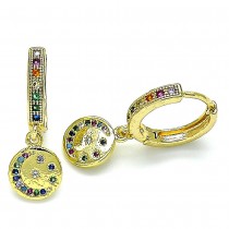 Gold Filled Huggie Hoop Earrings Moon Design With Multicolor Micro Pave Polished Finish Golden Tone