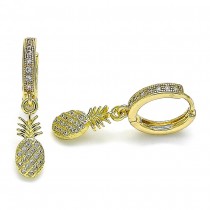 Gold Filled Huggie Hoop Earrings Pineapple Design Polished Finish Golden Tone