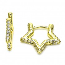 Gold Filled Huggie Hoop Earrings Star Design With White Micro Pave Polished Finish Golden Tone