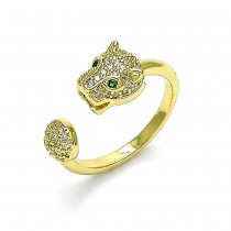 Gold Filled Multi Stone Ring With Green Cubic Zirconia and White Micro Pave Polished Finish Golden Tone