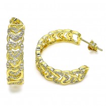 Gold Filled Hoop Earrings Heart Design With White Micro Pave Polished Finish Golden Tone