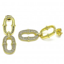 Gold Filled Stud Drop Earrings With White Micro Pave Polished Finish Golden Tone