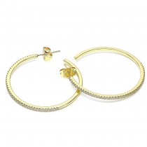 Gold Filled Hoop Earrings With White Micro Pave Polished Finish Golden Tone