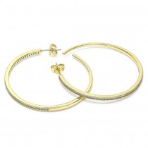 Gold Filled Hoop Earrings With White Micro Pave Polished Finish Golden Tone