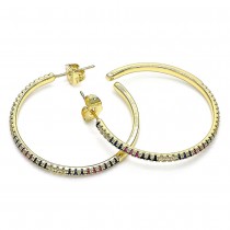 Gold Filled Hoop Earrings With Multicolor Micro Pave Polished Finish Golden Tone