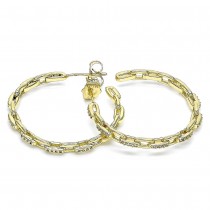 Gold Filled Hoop Earrings Paperclip Design With White Micro Pave Polished Finish Golden Tone