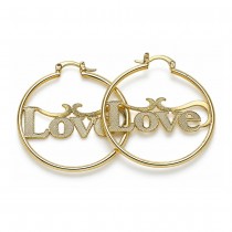 Oro Laminado Medium Hoop Gold Filled Style Nameplate and Love Design Polished Golden Finish