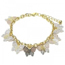 Gold Filled Charm Bracelet Butterfly Design Polished Finish Tri Tone