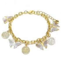 Gold Filled Charm Bracelet San Benito and Butterfly Design Polished Finish Tri Tone
