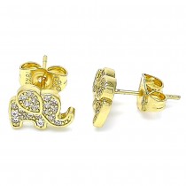 Gold Filled Elephant Design Stud Earrings With White Micro Pave Polished Finish Golden Tone