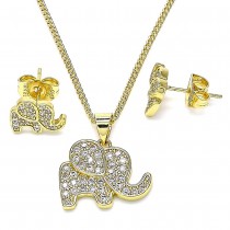 Gold Filled Earring and Pendant Adult Set Elephant Design With White Micro Pave Polished Finish Golden Tone