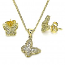 Gold Filled Earring and Pendant Set Butterfly Design With White Micro Pave Polished Finish Golden Tone