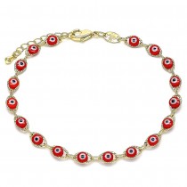 Gold Filled Fancy Bracelet Greek Eye Design Red Resin Finish Golden Tone