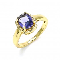 Gold Filled Multi Stone Ring with Amethyst Cubic Zirconia Polished Golden Tone