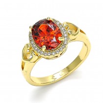 Gold Filled Multi Stone Ring Heart Design with Garnet and White Cubic Zirconia Polished Golden Tone