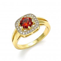 Gold Filled Multi Stone Ring With Garnet and White Cubic Zirconia Polished Finish Golden Tone