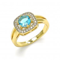 Gold Filled Multi Stone Ring With Blue Topaz and White Cubic Zirconia Polished Finish Golden Tone