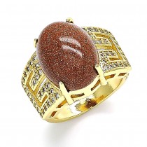 Gold Finish Multi Stone Ring Greek Key Design with Brown and White Cubic Zirconia Polished Golden Tone