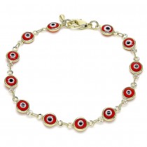 Gold Filled Greek Eye Design Fancy Bracelet Red Resin Finish Golden Tone