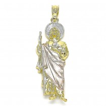 Gold Finish Religious Pendant San Judas Design Polished Tri Tone