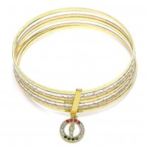 Gold Filled Semanario Bangle San Judas Design With Multicolor Crystal Diamond Cutting Finish Tri Tone