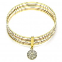 Gold Filled Semanario Bangle San Benito Design With White Crystal Diamond Cutting Finish Tri Tone