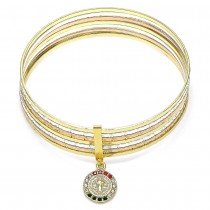 Gold Filled Semanario Bangle San Benito Design With Multicolor Crystal Diamond Cutting Finish Tri Tone