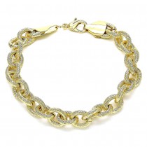 Gold Filled Charm Bracelet Rolo Design Diamond Cutting Finish Golden Tone