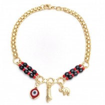 Gold Filled Bracelet With Eye, Hand and Elephant Charms Polished Finish Golden Tone